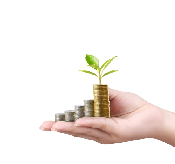 Human Hand coin to money — Stock Photo, Image