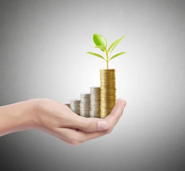 Human Hand coin to money — Stock Photo, Image