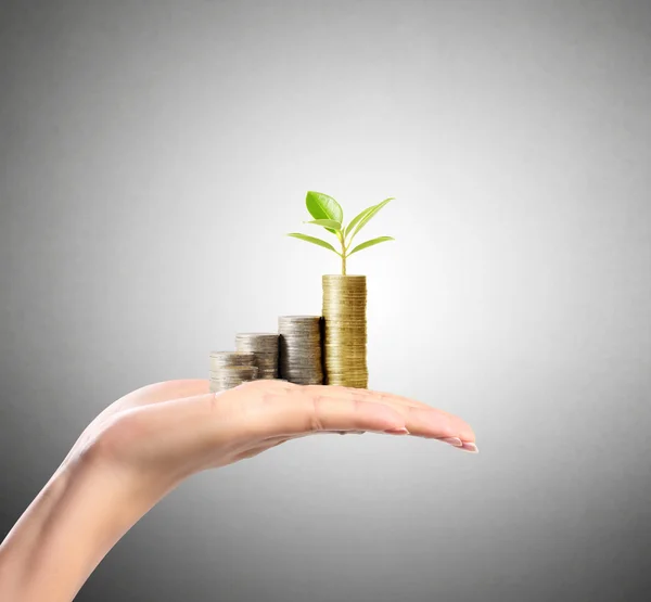 Human Hand coin to money — Stock Photo, Image