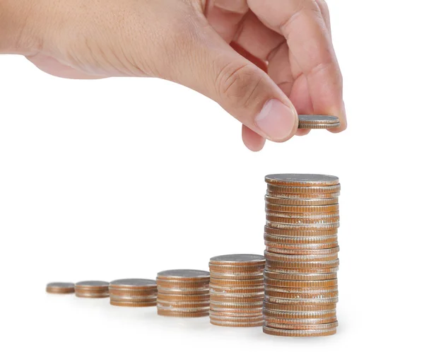 Hand human hand putting coin to money — Stock Photo, Image