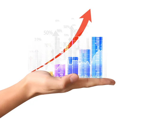 हाथ से आने वाले वित्तीय चार्ट प्रतीक के साथ निवेश अवधारणा — स्टॉक फ़ोटो, इमेज