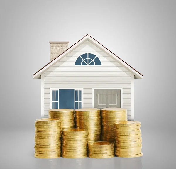 Mortgage concept by money house from coins — Stock Photo, Image