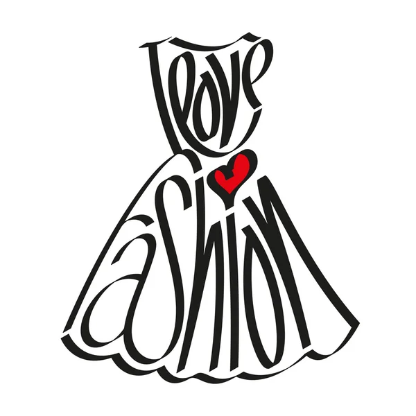 J'aime la déclaration de mode dans la silhouette de robe, J'aime la mode, typographie de mode, calligraphie de mode, typographie de robe, typographie de vêtements . — Image vectorielle