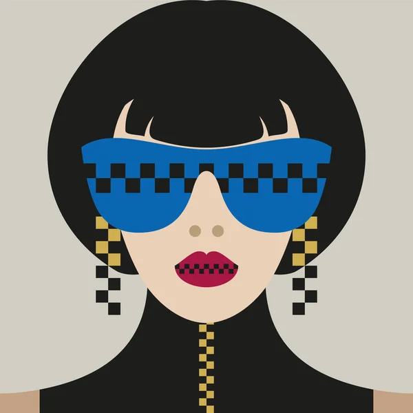 Fashionable Stylish Woman Face Glasses Stylish Headdress Hear Nothing See Stock Vector