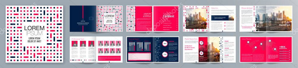 Corporate business presentation guide brochure template, Annual report, 16 page minimalist flat geometric business brochure design template, A4 size.