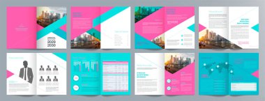 Şirket iş tanıtım rehberi broşürü, yıllık rapor, 16 sayfa minimalist düz geometrik iş broşürü tasarım şürü, A4 boyut.