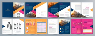 Şirket iş tanıtım rehberi broşürü, yıllık rapor, 16 sayfa minimalist düz geometrik iş broşürü tasarım şürü, A4 boyut.