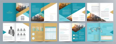 Şirket iş tanıtım rehberi broşürü, yıllık rapor, 16 sayfa minimalist düz geometrik iş broşürü tasarım şürü, A4 boyut.