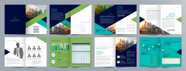 Şirket iş tanıtım rehberi broşürü, yıllık rapor, 16 sayfa minimalist düz geometrik iş broşürü tasarım şürü, A4 boyut.