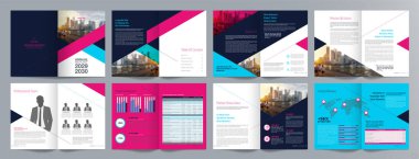 Şirket iş tanıtım rehberi broşürü, yıllık rapor, 16 sayfa minimalist düz geometrik iş broşürü tasarım şürü, A4 boyut.