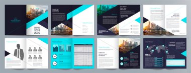 Şirket iş tanıtım rehberi broşürü, yıllık rapor, 16 sayfa minimalist düz geometrik iş broşürü tasarım şürü, A4 boyut.