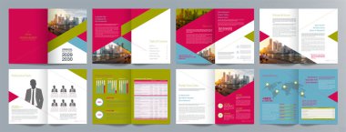 Şirket iş tanıtım rehberi broşürü, yıllık rapor, 16 sayfa minimalist düz geometrik iş broşürü tasarım şürü, A4 boyut.