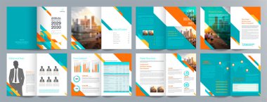 Şirket iş tanıtım rehberi broşürü, yıllık rapor, 16 sayfa minimalist düz geometrik iş broşürü tasarım şürü, A4 boyut.