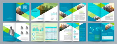 Corporate business presentation guide brochure template, Annual report, 16 page minimalist flat geometric business brochure design template, A4 size. clipart