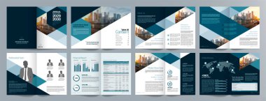 Şirket iş tanıtım rehberi broşürü, yıllık rapor, 16 sayfa minimalist düz geometrik iş broşürü tasarım şürü, A4 boyut.