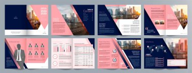Şirket iş tanıtım rehberi broşürü, yıllık rapor, 16 sayfa minimalist düz geometrik iş broşürü tasarım şürü, A4 boyut