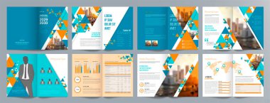 Şirket iş tanıtım rehberi broşürü, yıllık rapor, 16 sayfa minimalist düz geometrik iş broşürü tasarım şürü, A4 boyut.