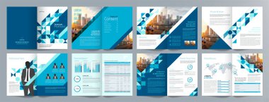 Şirket iş tanıtım rehberi broşürü, yıllık rapor, 16 sayfa minimalist düz geometrik iş broşürü tasarım şürü, A4 boyut.