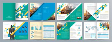 Şirket iş tanıtım rehberi broşürü, yıllık rapor, 16 sayfa minimalist düz geometrik iş broşürü tasarım şürü, A4 boyut.