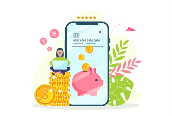 Smartphone met beloningsprogramma app. Bonussen ontvangen en accumuleren. — Stockvector