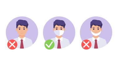 Maske takmadan giremezsin. Maske gerekli. Maske takmadan giremezsin. Tıbbi maskeli ve maskesiz bir adam..