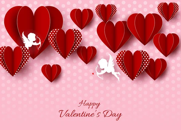 Valentines day abstract background with cut paper hearts. — Stock Vector