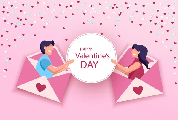 Valentinstag, Austausch von Liebesbriefen auf Distanz. Konzept für Online-Dating-App. — Stockvektor