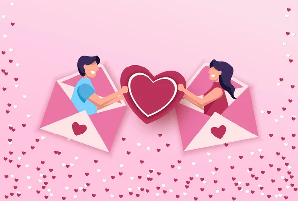 Saint Valentin Échange Lettres Amour Distance Ligne Sortir Ensemble App — Image vectorielle