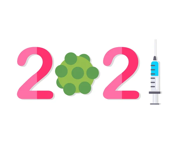 Logo Des Jahres 2021 Mit Virus Und Impfstoffspritze Neujahr Vektor — Stockvektor