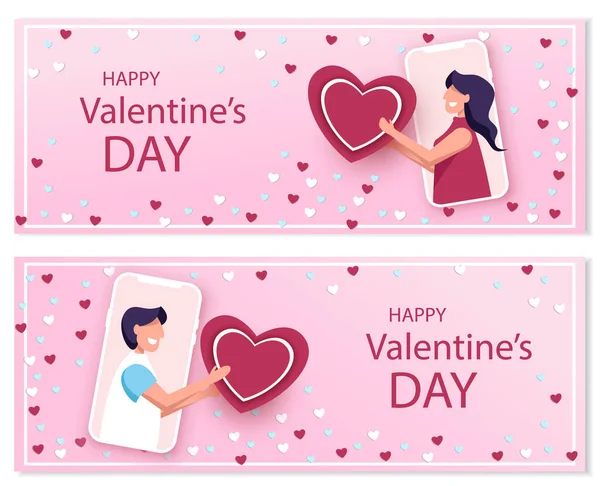 Ustaw Walentynkowe Ilustracje Pary Koncepcja Miłości Walentynki Tapeta — Wektor stockowy