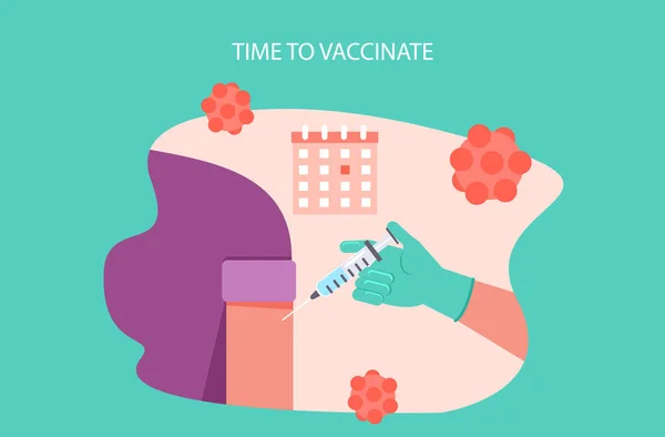 Arzt Hand mit Spritze macht Impfung des Patienten. Gesundheitswesen, Krankenhaus und medizinische Diagnostik. — Stockvektor