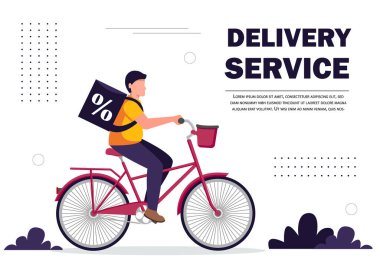 Arkasında paket kutusu olan bisikletli teslimatçı..