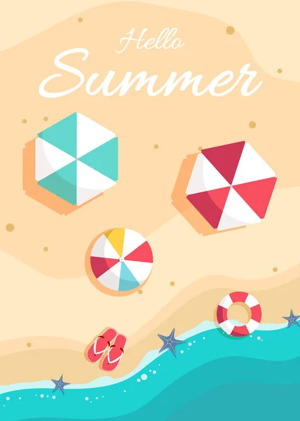 Sommerschlussverkauf Banner Design mit tropischen Strand Draufsicht Hintergrund. Vektorillustration — Stockvektor