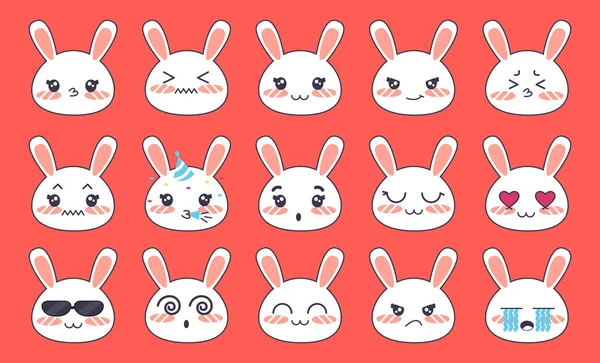 Emoticones Con Conejo Blanco Colección Emoji Para Chatear Conjunto Ilustraciones Ilustración De Stock