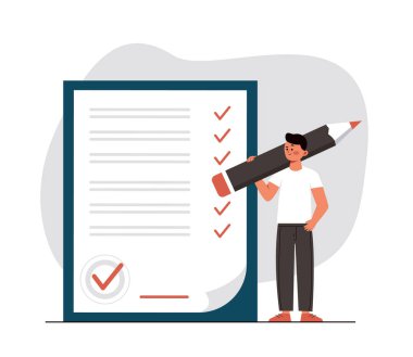 Adam kredi sözleşmesini kontrol edip imzalamak için anlaşma yapıyor. Kalem imzalı adam