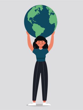 Doğa biyolojik çeşitliliğinin korunması koruma veya korunma illüstrasyonuyla sağlanır. Ekosistem iklim farkındalığı. Ekolojik ve yeşil gezegen insanı kavramı.