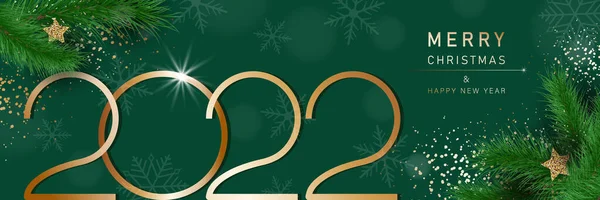Bandeira de Natal glamourosa com ramos de abeto. Feliz Natal e feliz ano novo banner 2022 Ilustrações De Stock Royalty-Free