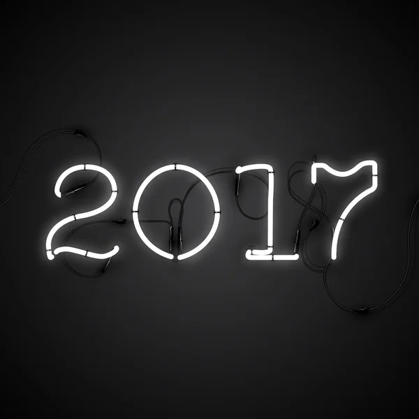 Feliz Año Nuevo 2017 con luz de neón — Vector de stock