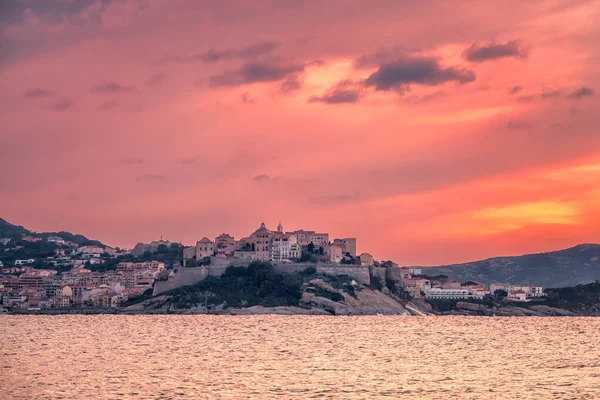 Puesta Sol Sobre Antigua Ciudadela Calvi Región Blaagne Córcega —  Fotos de Stock