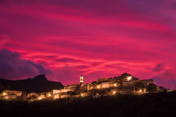 Dramatisk Kväll Himmel Över Den Antika Bergsbyn Speloncato Balagne Regionen — Stockfoto