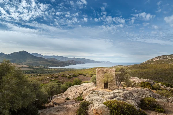 View of derelict building and coast near Galeria in Corsica — Stock Photo, Image