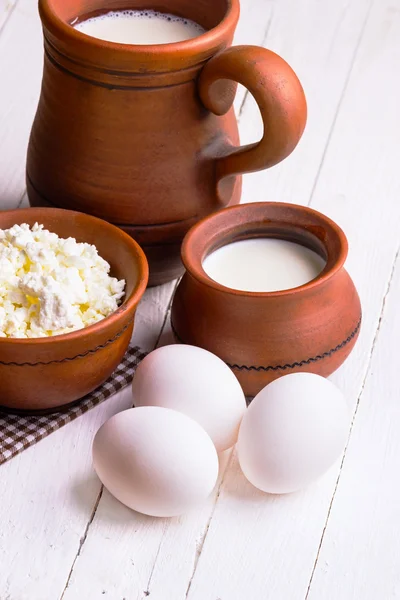 Uova, ricotta e latte — Foto Stock