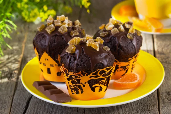 Magdalenas de chocolate en Halloween Imagen de stock