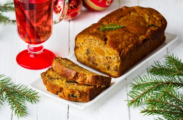 Christmas cake with candied fruits, nuts and dried fruits — Stock Photo, Image