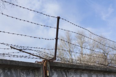 Dikenli tel çit ile güvenlik. Koruma konsept tasarımı. 