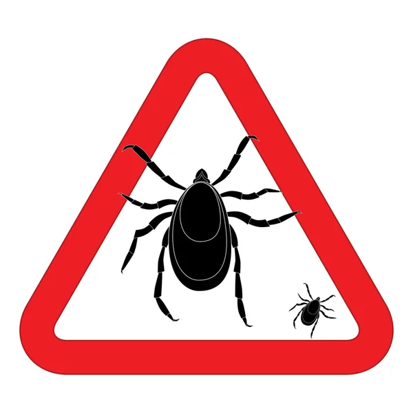 Mite warning sign. Vector illustration of tick warning sign. Bud warning sign. Parasite warning sign. Mite skin parasite vector sign. Mite skin parasite isolated on white. — Stock Vector