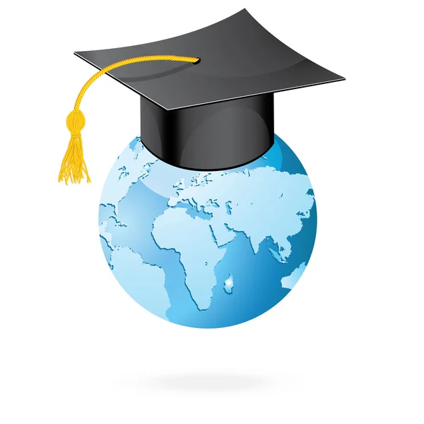 The graduation cap and globe icon. Mortar board and world vector isolated on white. — Stock Vector