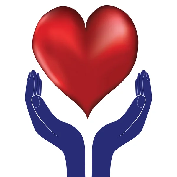 Manos y corazón. Icono de la bondad y la caridad vector de San Valentín día — Vector de stock