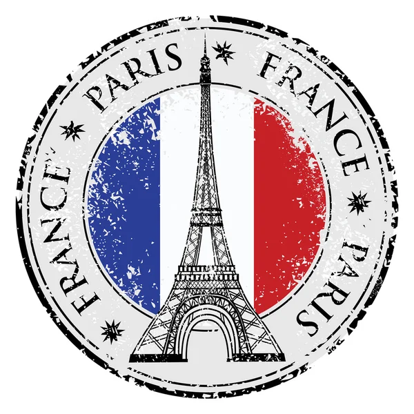 Παρίσι πόλη στη Γαλλία grunge σφραγίδα, διάνυσμα Πύργος του Άιφελ — Διανυσματικό Αρχείο