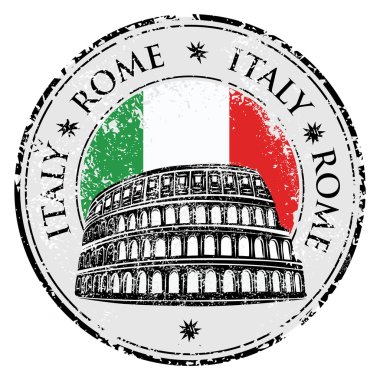 Grunge lastik damgası colosseum ve word Roma, İtalya içinde vektör